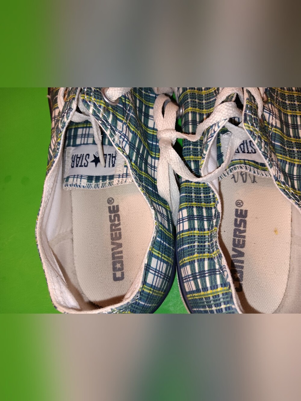 2008 Converse Green/White Plaid Low Top Shoes/Sneakers Preowned Men's Size 12 - Picture 6 of 13